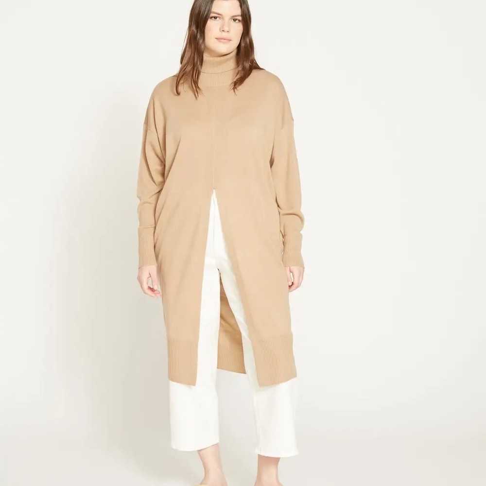 Universal Standard lightweight Merino Tunic sweater, size XS (10-12), camel